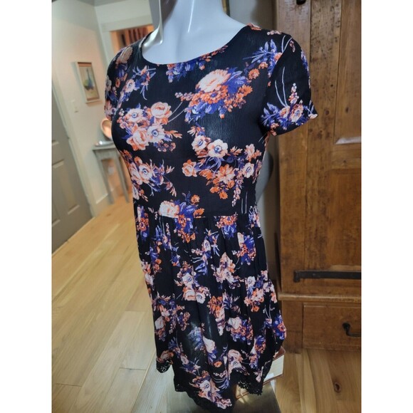 NEW LOOK casual summer cover-up/ dress, black w/ floral, US 4 UK 8 - Picture 10 of 15